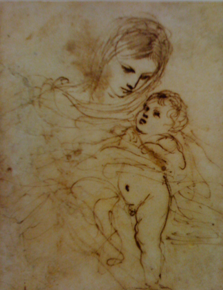 Guerchin, dit le Francesco Barbieri, "Vierge à l'enfant", Plume et encre brune, 16 x 12,5 cm, © Musées des Beaux-Arts d’Angers