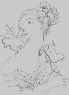 inspiré de la "Jeune fille délivrant un oiseau de sa cage" (1770-1775), de Jean-Honoré Fragonard