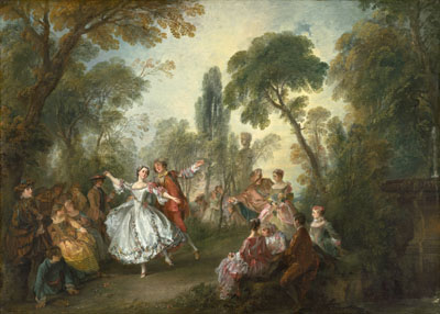 Nicolas Lancret, Fête Galante avec la Camargo dansant avec un partenaire, vers 1727-1728, huile sur toile, National Gallery of art, Washington,  Andrew W. Mellon collection