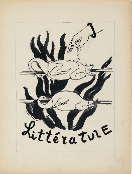 Qualifié de "démoralisant"" par la rédaction, ce tout dernier numéro de "Littérature" vaut surtout pour la première publication du "Violon d'Ingres" de Man Ray, ultime référence au maître de Montauban pour laquelle pose le modèle Kiki de Montparnasse. Les poulets qui rôtissent sur deux grils parallèles semblent évoquer la fin irréversible de la revue. Les cocottes sont cuites !